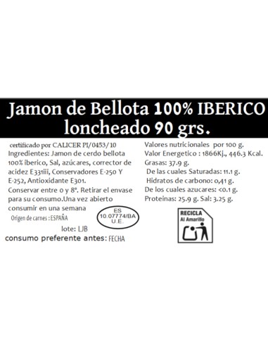 Jamón de Bellota 100% Ibérico - Loncheado