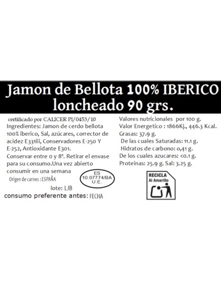 Jamón de Bellota 100% Ibérico - Loncheado