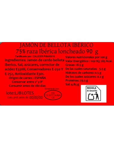 Loncheado 90 g. Jamon de Bellota Ibérico 50%...