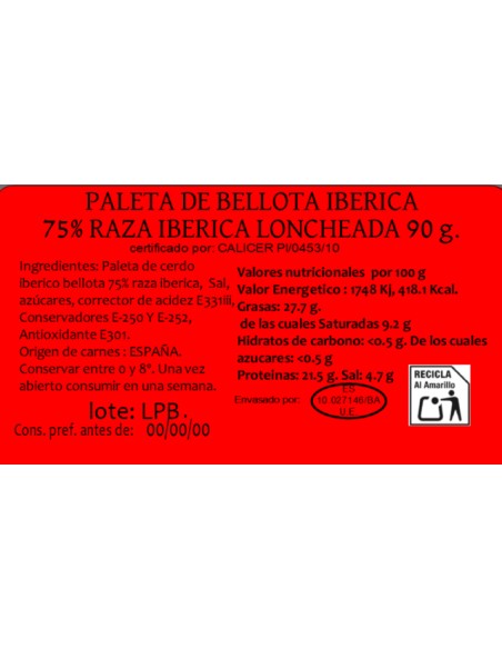 Paleta de Bellota Ibérica 75% Raza Ibérica