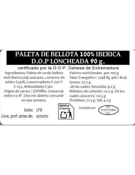 Paleta de Bellota 100% Ibérica D.O.P. Dehesa de Extremadura.