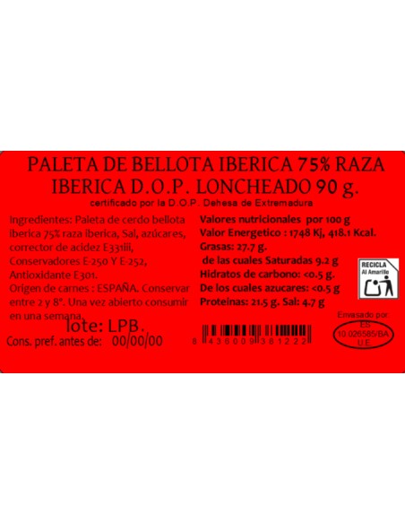 OFFRIR !! Épaule Ibérique de Bellota D.O.- Dehesa de Extremadura 5,5 à 6 Kg