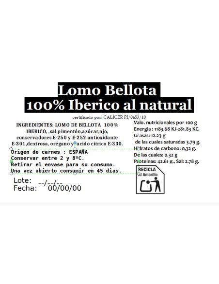 Lomo de Bellota 100% Ibérico Doblado al Natural en mitades