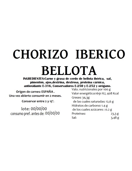 Chorizo / Pure Iberian Bellota Sausage (2 units)