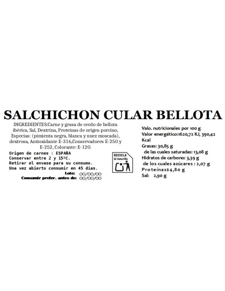 1/2 Salchichón Cular Puro Bellota Ibérico Campaña
