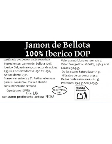 Jamon de Bellota 100% Iberico D.O.P Dehesa de...