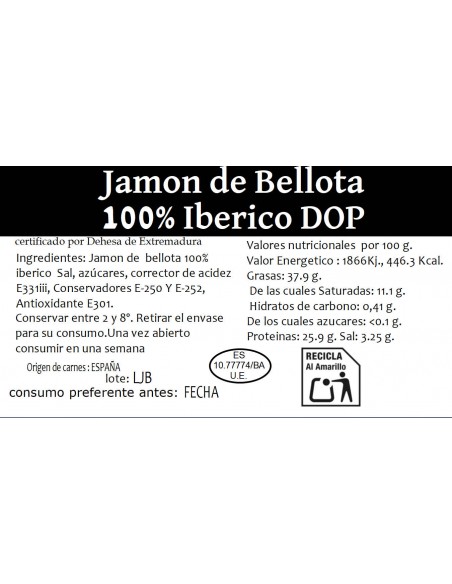 Jamon de Bellota 100% Iberico D.O.P Dehesa de Extremadura AÑADA 2023 y 2024
