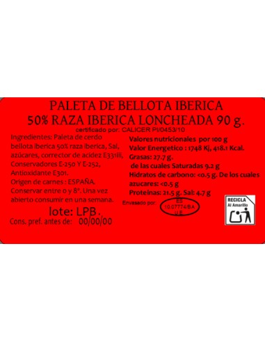 Paleta de Bellota Ibérica 50% raza ibérica -...